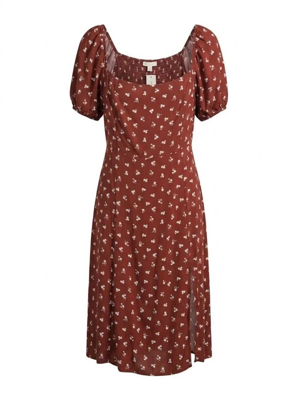 mi ami Rust Red Floral Puff Sleeve Smocked Milkmaid Back Maxi Dress Size XL NWT